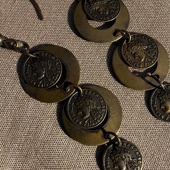 Vintage French Coin Drop Statement Earrings Coin Jewellery - Picture 5 of 5